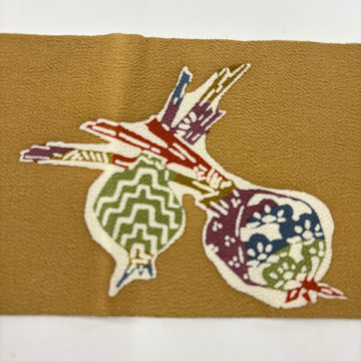 名古屋帶 名品級 生物 野菜 絞織 黃土 純蠶絲