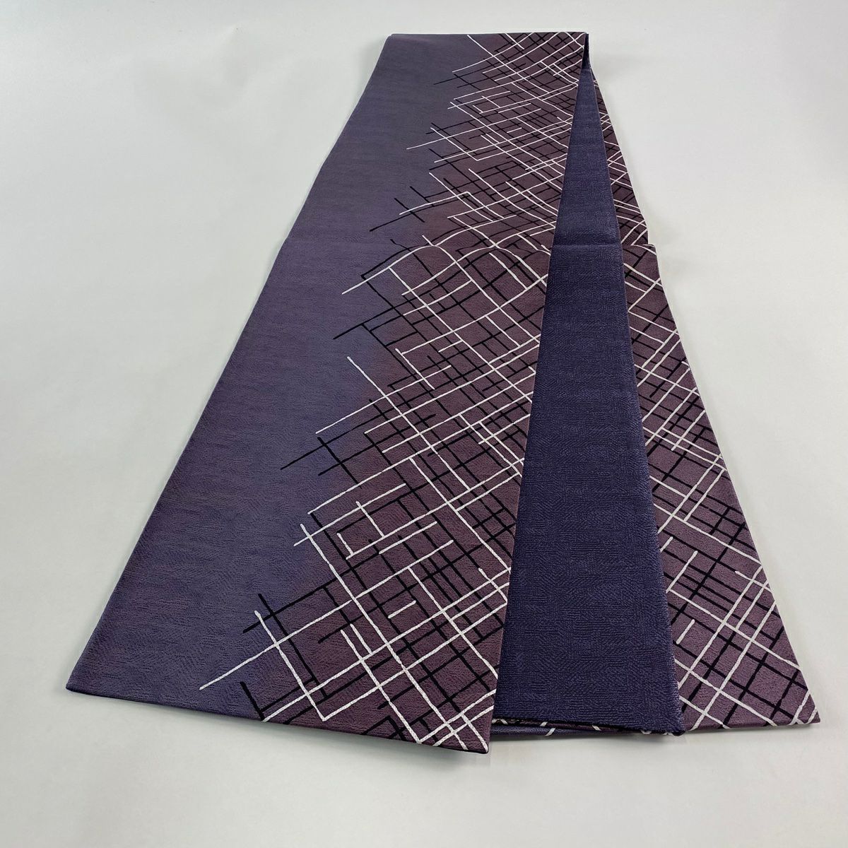 【美品】 袋帶 名品級 幾何學 金金箔散佈 漸層 灰紫 大鼓圖案 純蠶絲