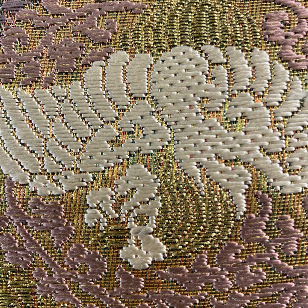 【美品】 袋帶 名品級 花鳥 花菱 金絲 金金箔 金茶 六通 純蠶絲