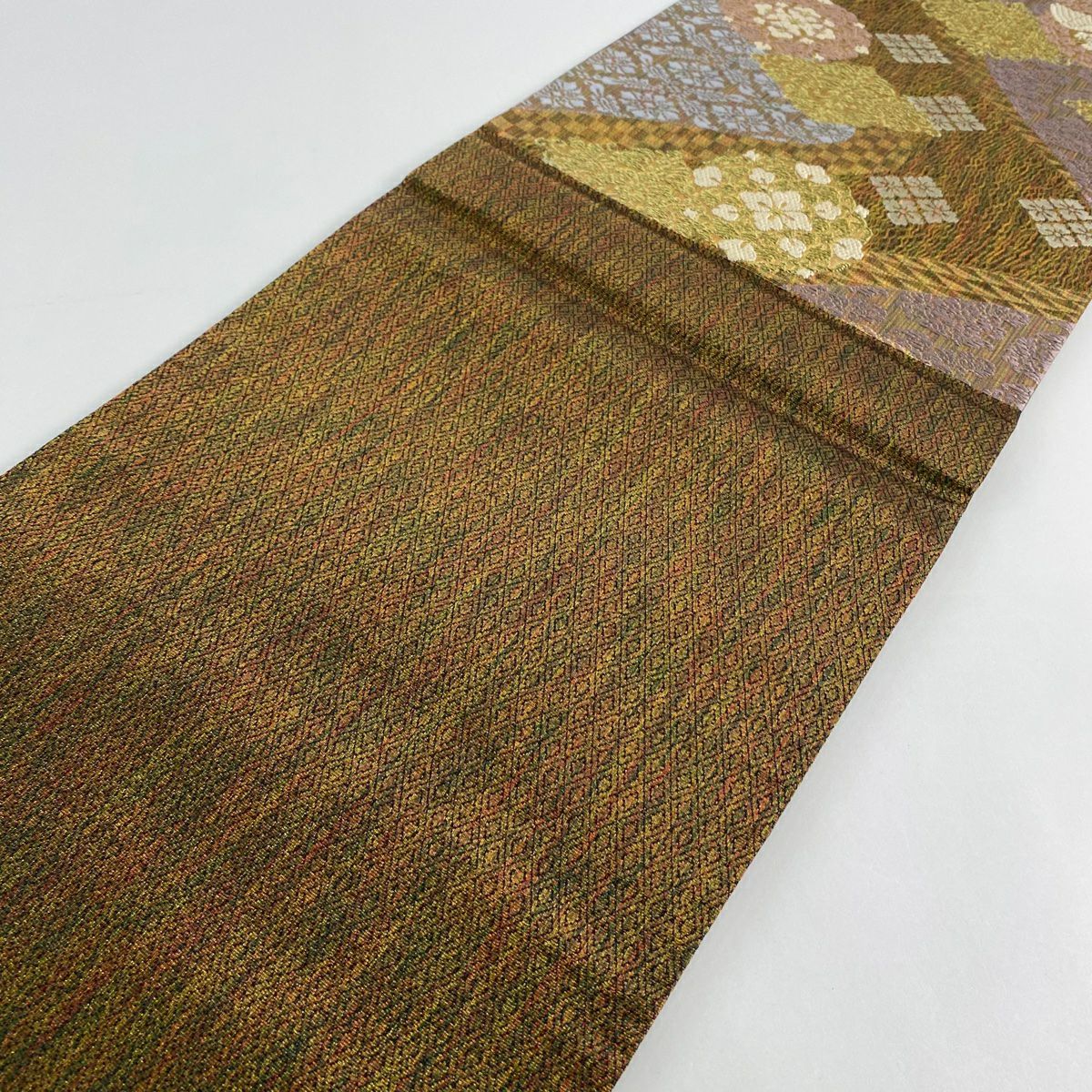 【美品】 袋帶 名品級 花鳥 花菱 金絲 金金箔 金茶 六通 純蠶絲