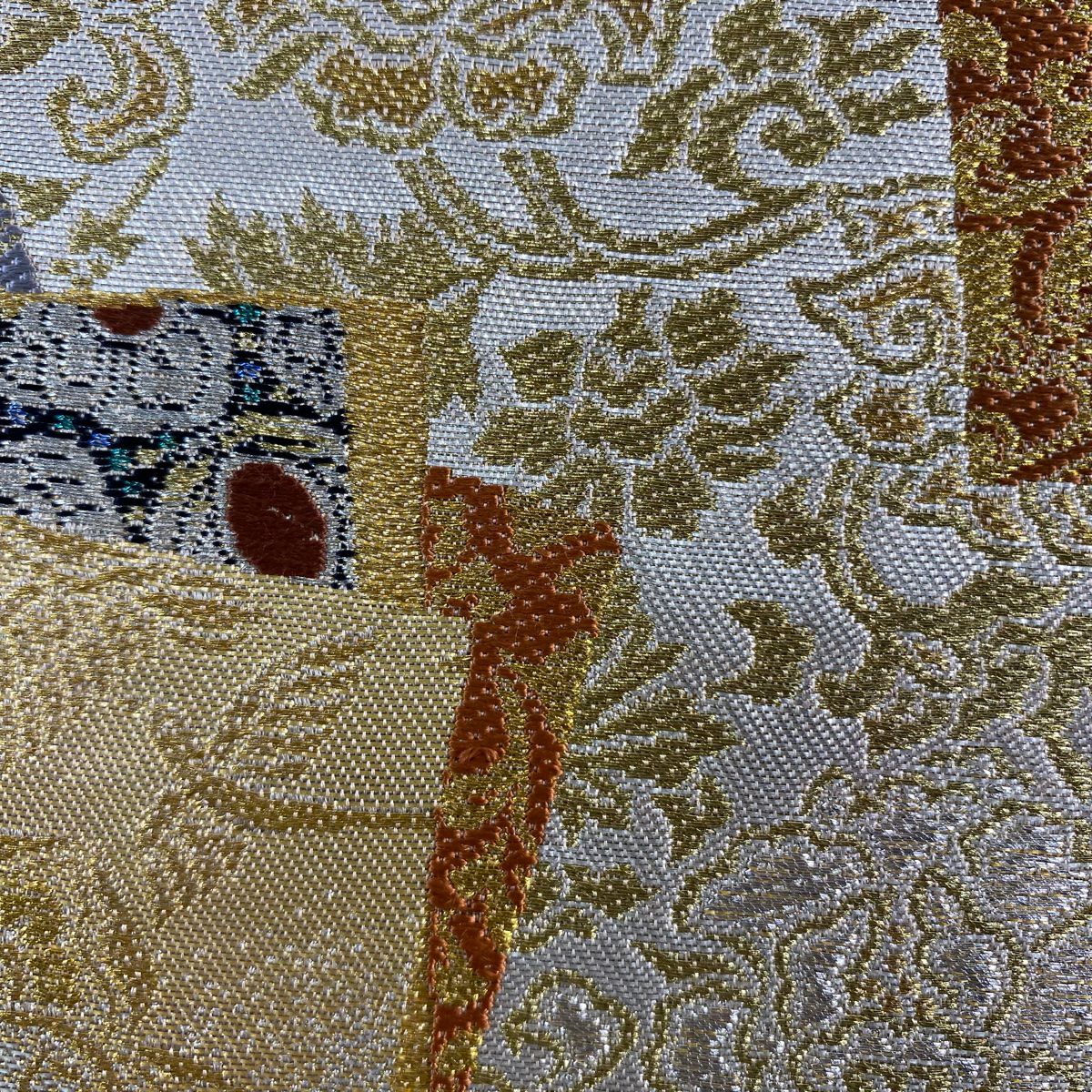 【美品】 袋帶 名品級 落款あり 織匠十一代目 篠屋宗兵衛 色紙 華紋 金銀彩 刺繡 銀 六通 純蠶絲