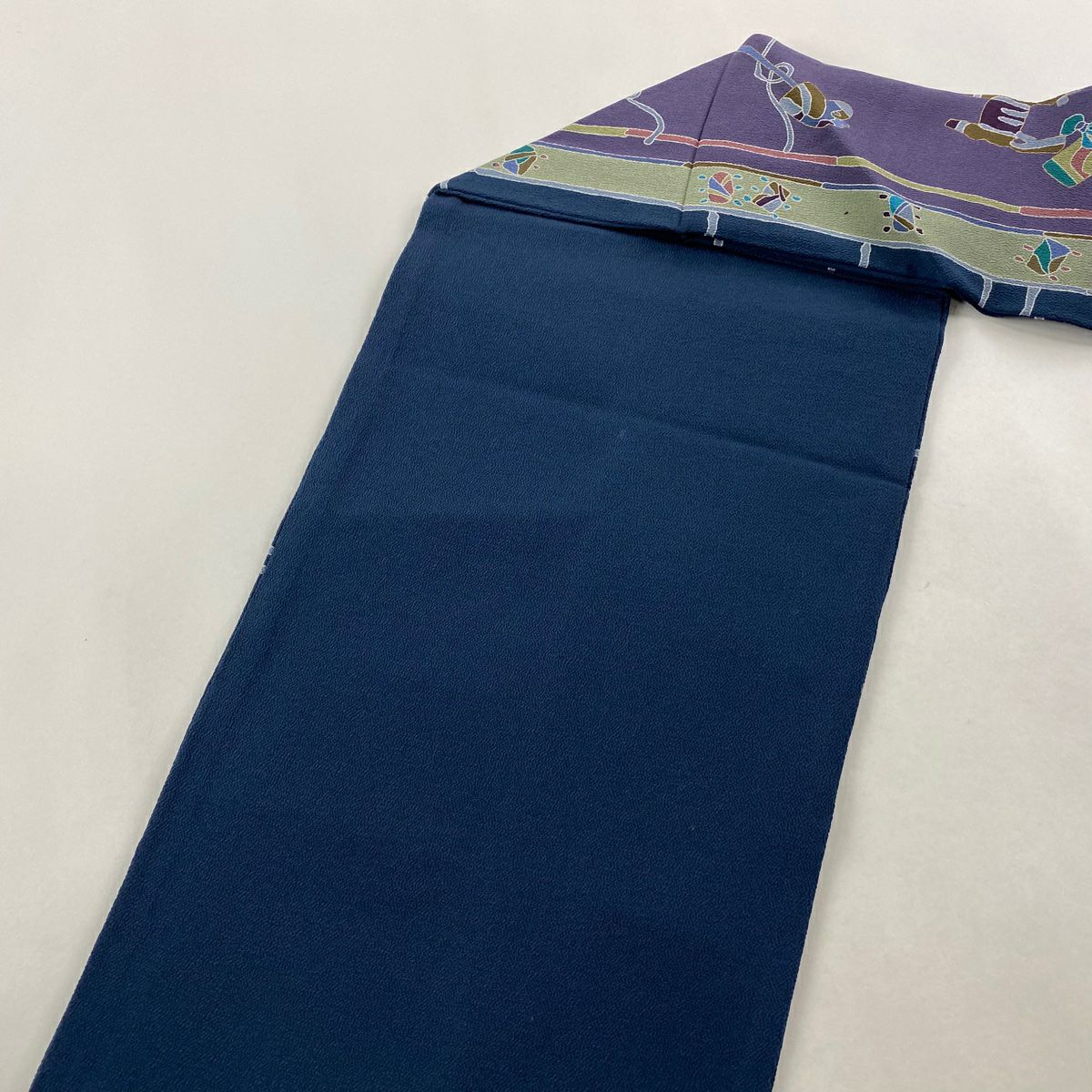 名古屋帶 名品級 玩具 縞 金銀彩 縮緬 紫 純蠶絲