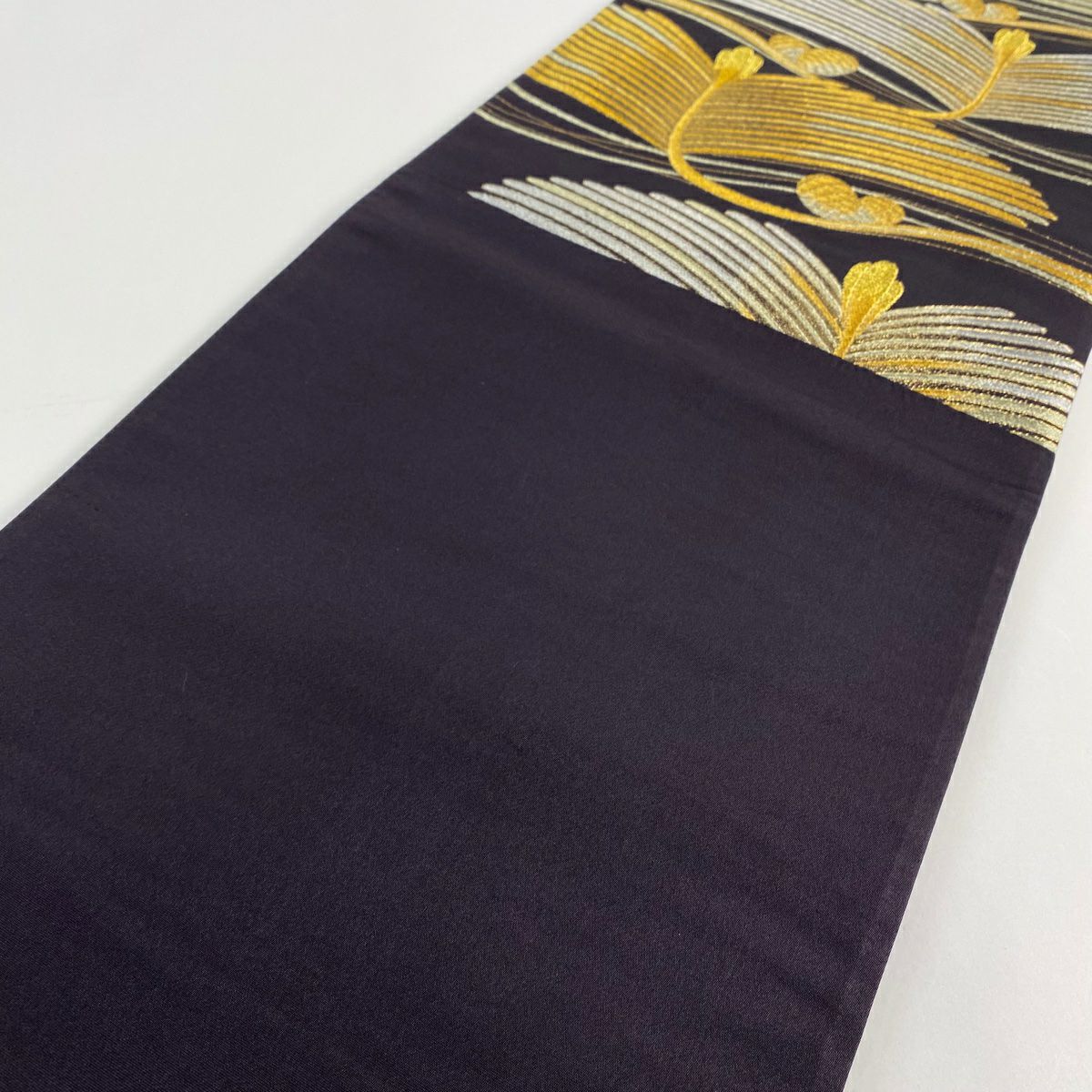 【美品】 袋帶 名品級 若松樹 金銀彩 金金箔 深紫 六通 純蠶絲