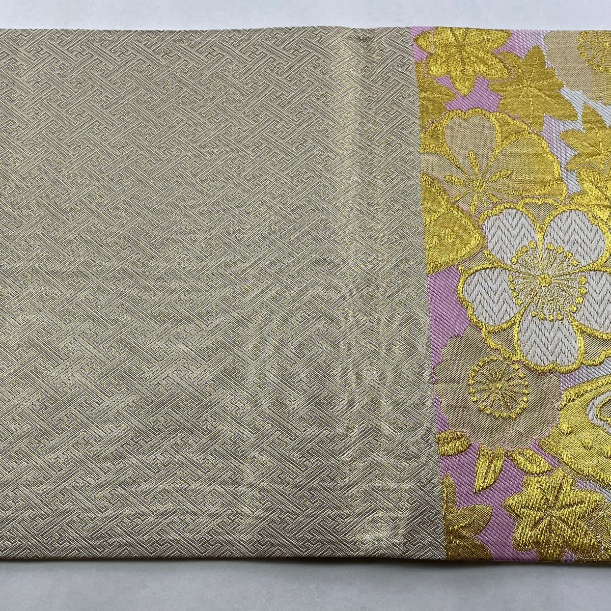 【美品】 袋帶 名品級 蝶 櫻花 唐織 金金箔 粉色 六通 純蠶絲