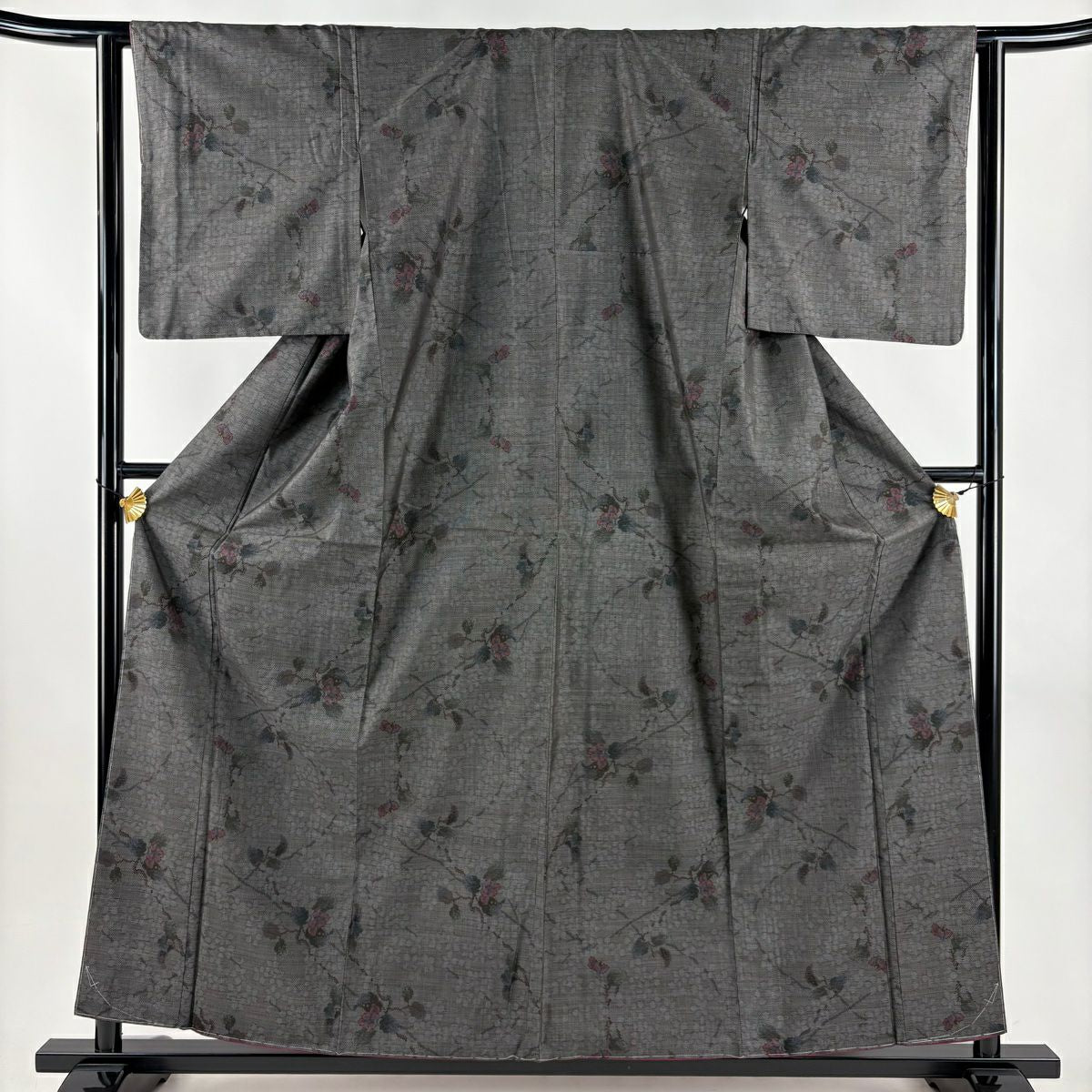 【美品】 紬織織 身長158cm 袖長62cm S 雙層 枝花 灰茶 純蠶絲 秀品級