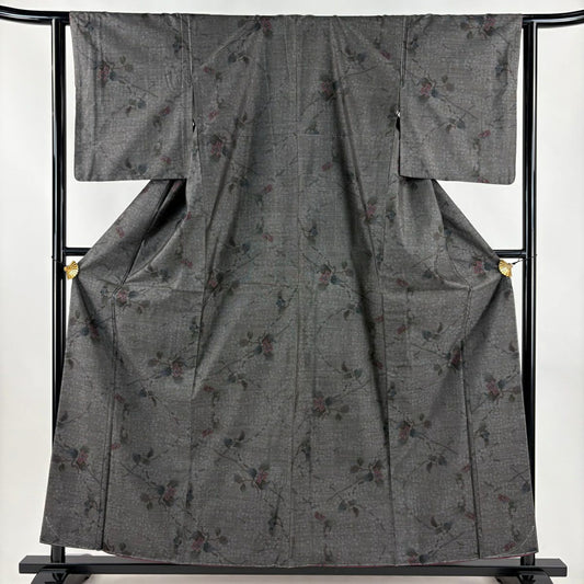 【美品】 紬織織 身長158cm 袖長62cm S 雙層 枝花 灰茶 純蠶絲 秀品級