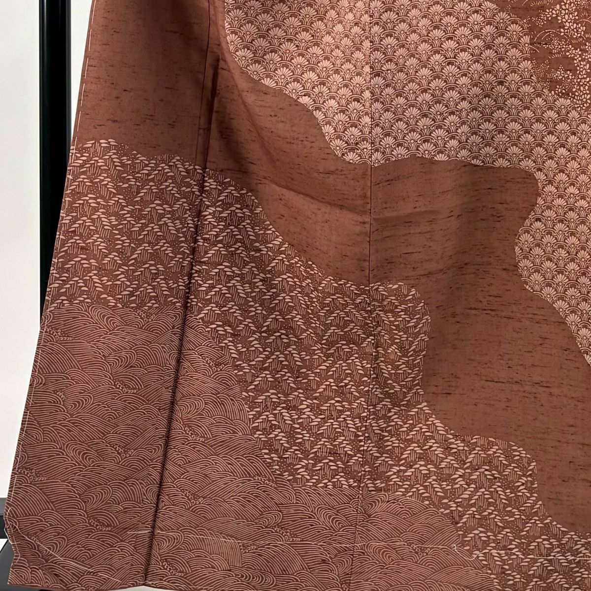 【美品】訪問服 身長166.5cm 袖長64.5cm M 雙層 紬織織 波 菊花青海波 茶 純蠶絲 秀品級