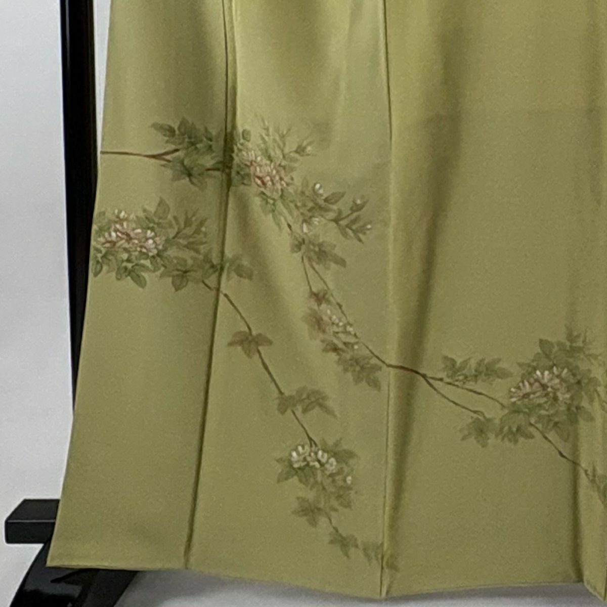 【美品】訪問服 身長162.5cm 袖長65.5cm M 雙層 枝花 抹茶 純蠶絲 秀品級