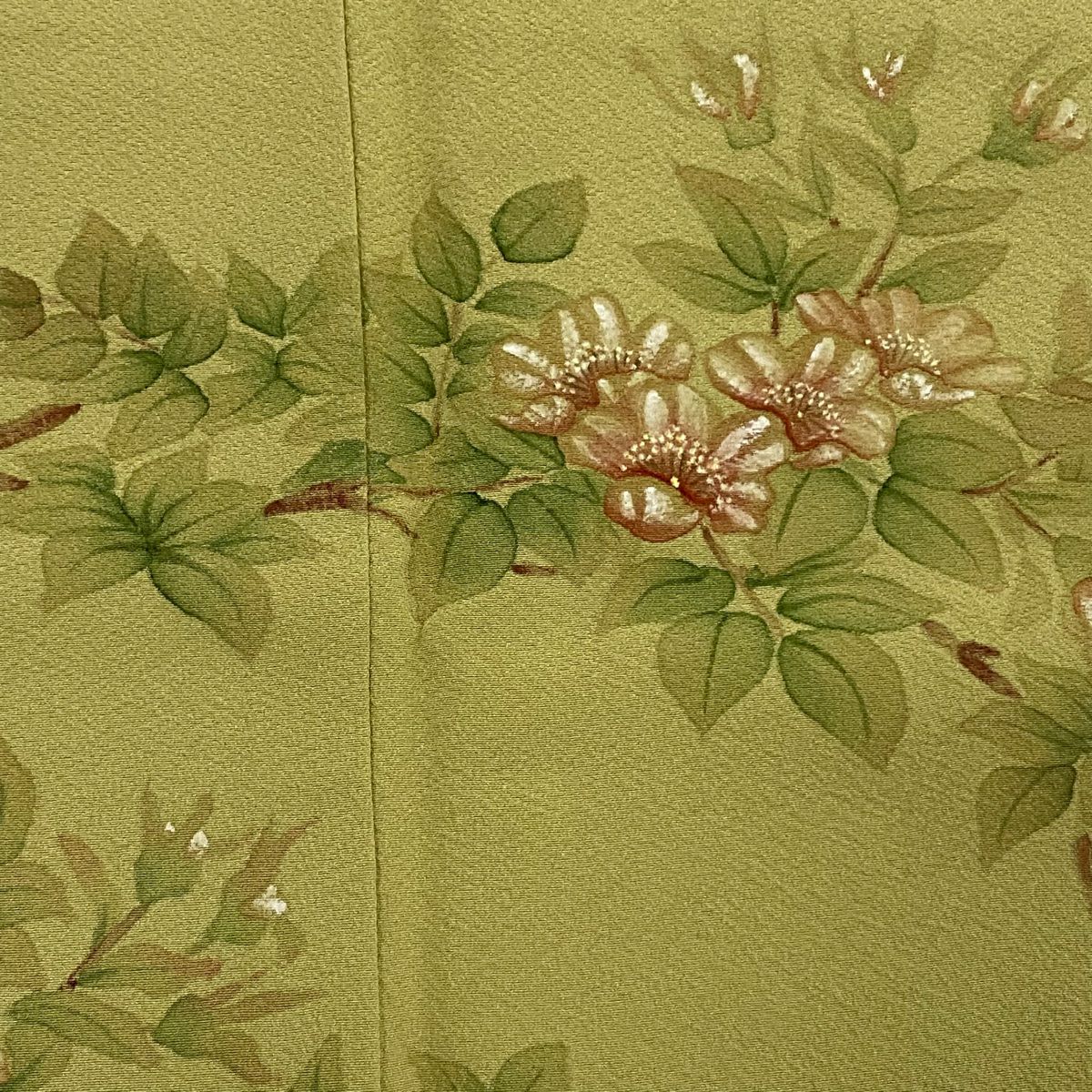 【美品】訪問服 身長162.5cm 袖長65.5cm M 雙層 枝花 抹茶 純蠶絲 秀品級