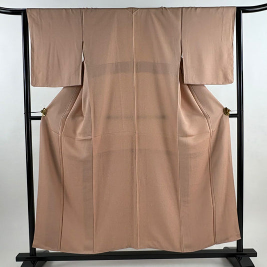 【美品】 小紋 身長153.5cm 袖長64cm M 雙層 鱗文 粉米色 純蠶絲 秀品級 一つ紋