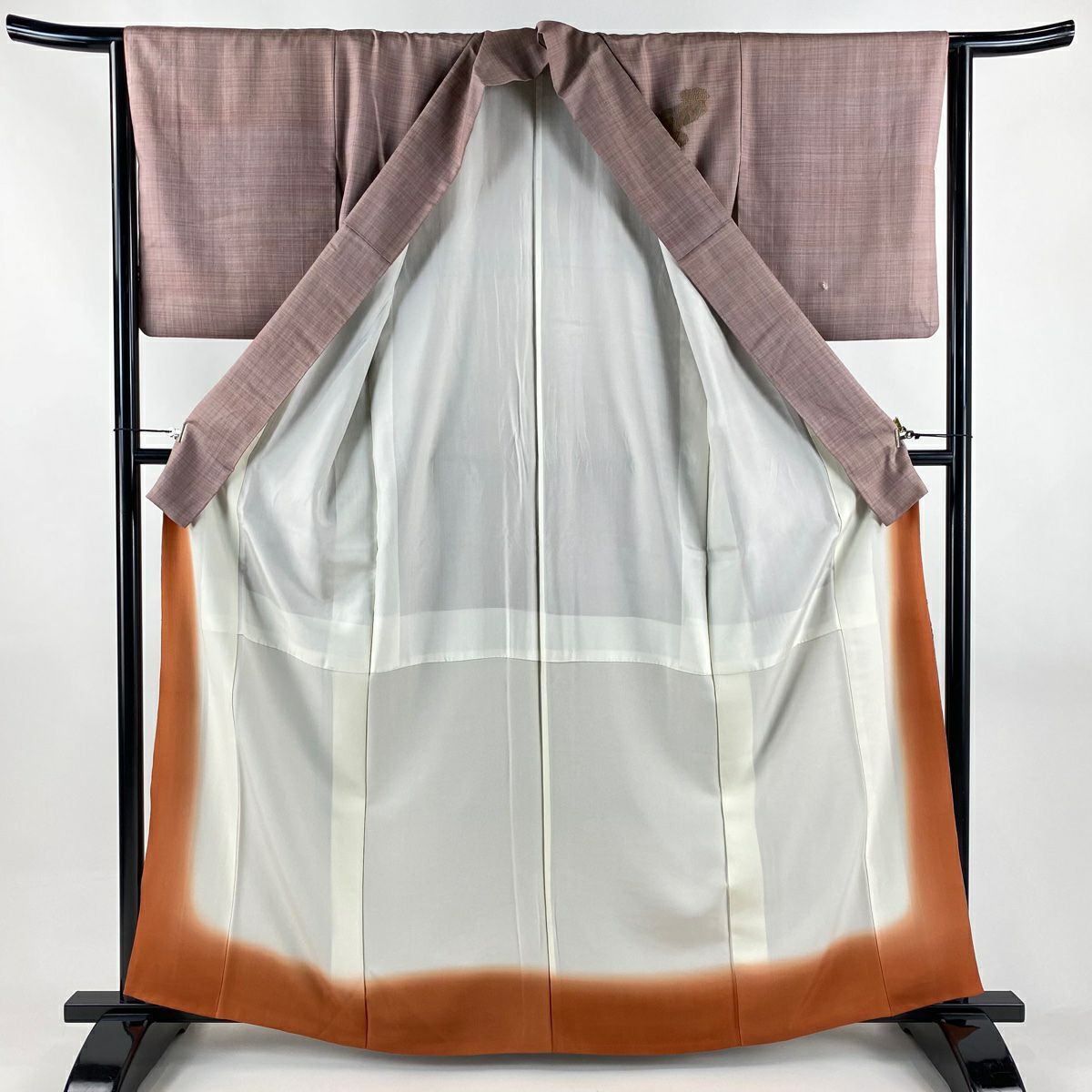 付下 身長163.5cm 袖長62cm S 雙層 紬織織 鳥 草花紋刺繡 小豆 純蠶絲 秀品級