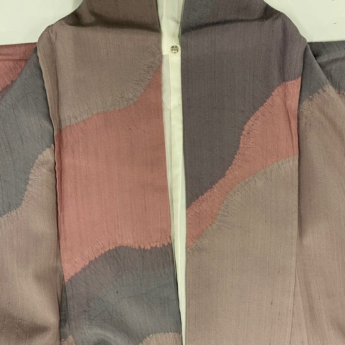 【美品】 小紋 身長162.5cm 袖長62cm S 雙層 幾何學圖案 絞染 灰紫 純蠶絲 秀品級