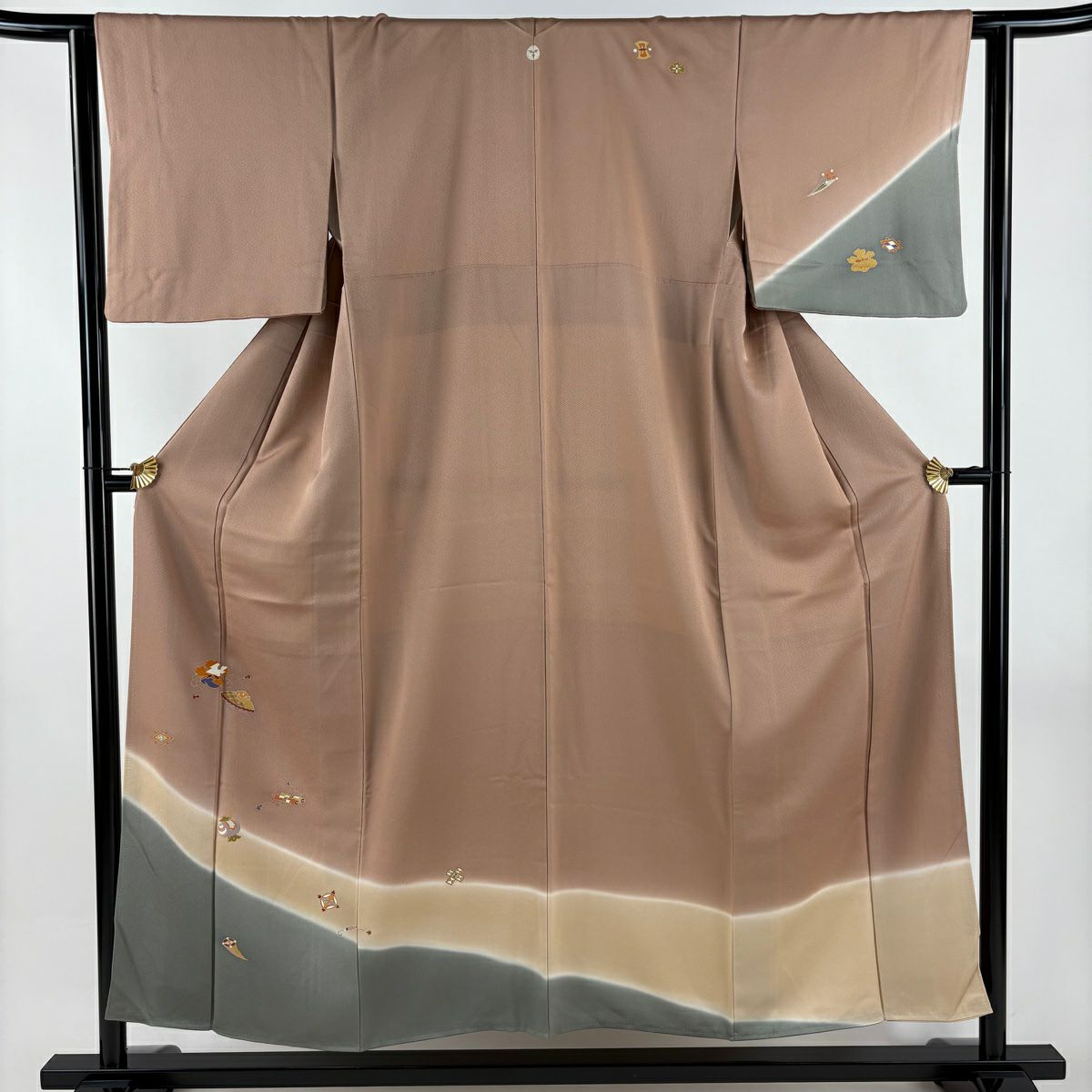 付下 身長153.5cm 袖長62cm S 雙層 寶物滿載 地紋 金銀彩 漸層 粉米色 純蠶絲 優品級 一個紋
