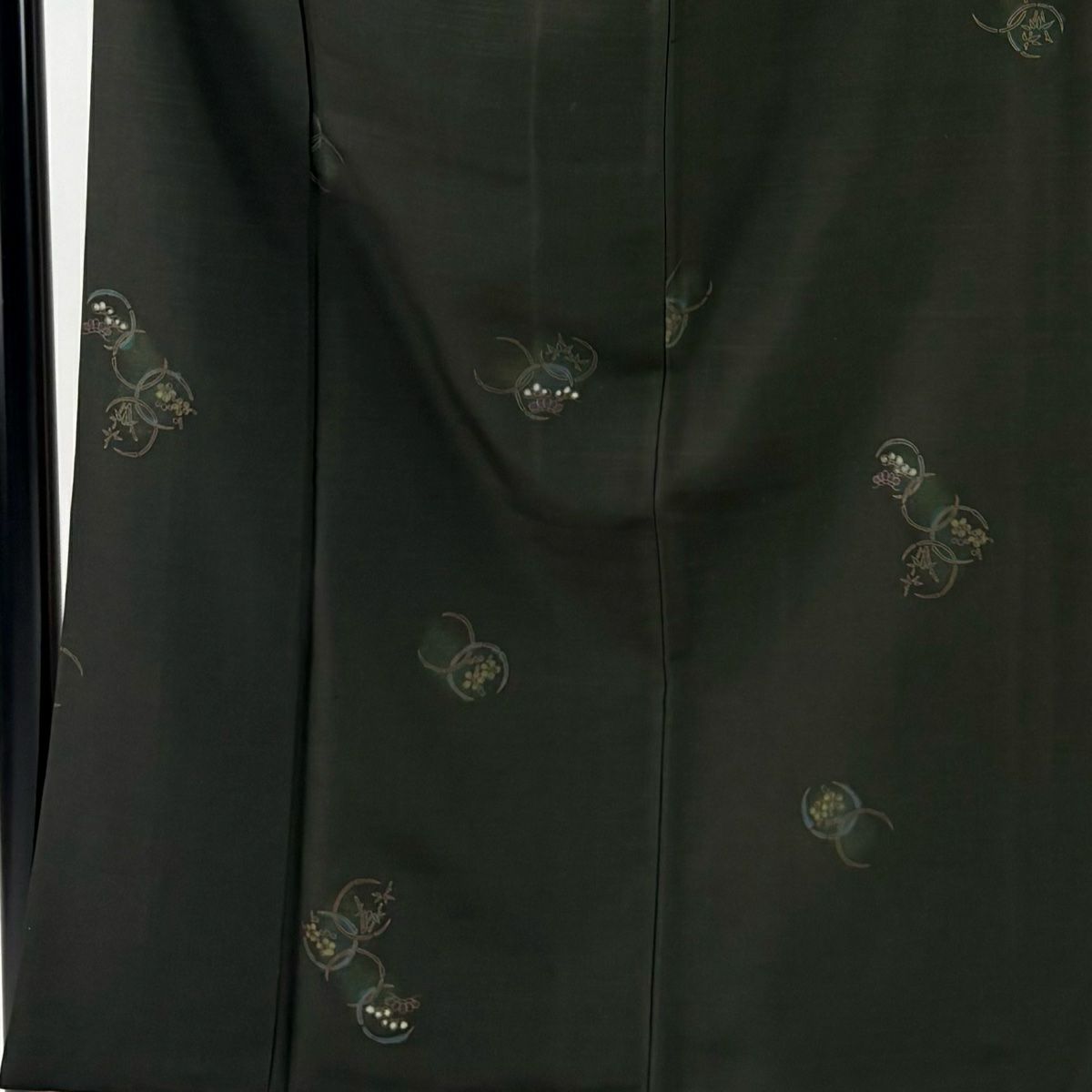 小紋 身長154.5cm 袖長62cm S 雙層 松樹竹子梅花 金銀彩 深綠 純蠶絲 秀品級 一つ紋
