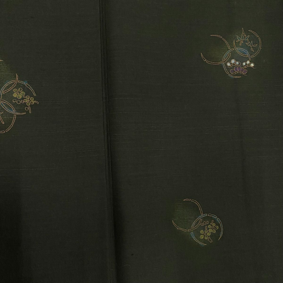 小紋 身長154.5cm 袖長62cm S 雙層 松樹竹子梅花 金銀彩 深綠 純蠶絲 秀品級 一つ紋