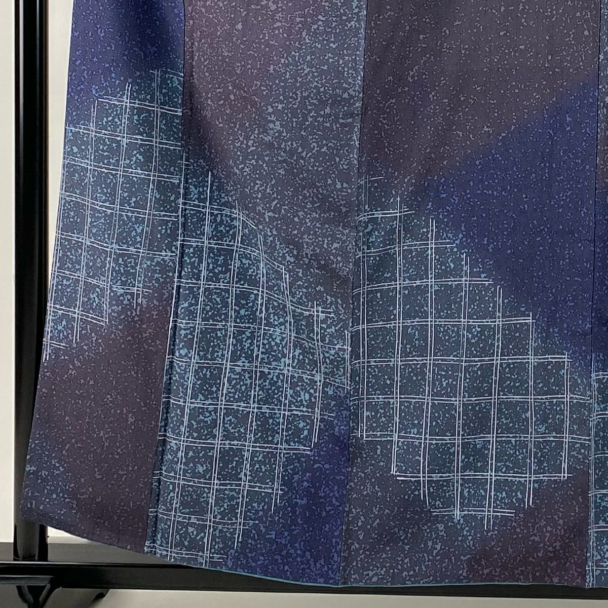 【美品】 付下 身長158cm 袖長63cm S 雙層 大和 格子 幾何學 漸層 青紫 純蠶絲 優品級