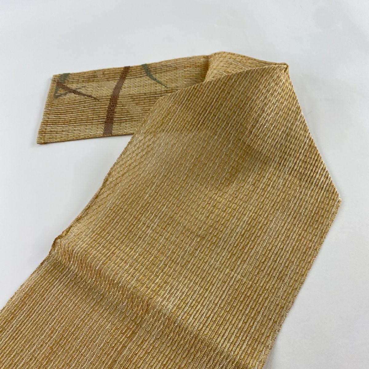 【美品】 名古屋帶 優品級 八寸名古屋帶 松樹葉仕立 夏帶 隧道仕立 芝 縞 薄茶 純蠶絲