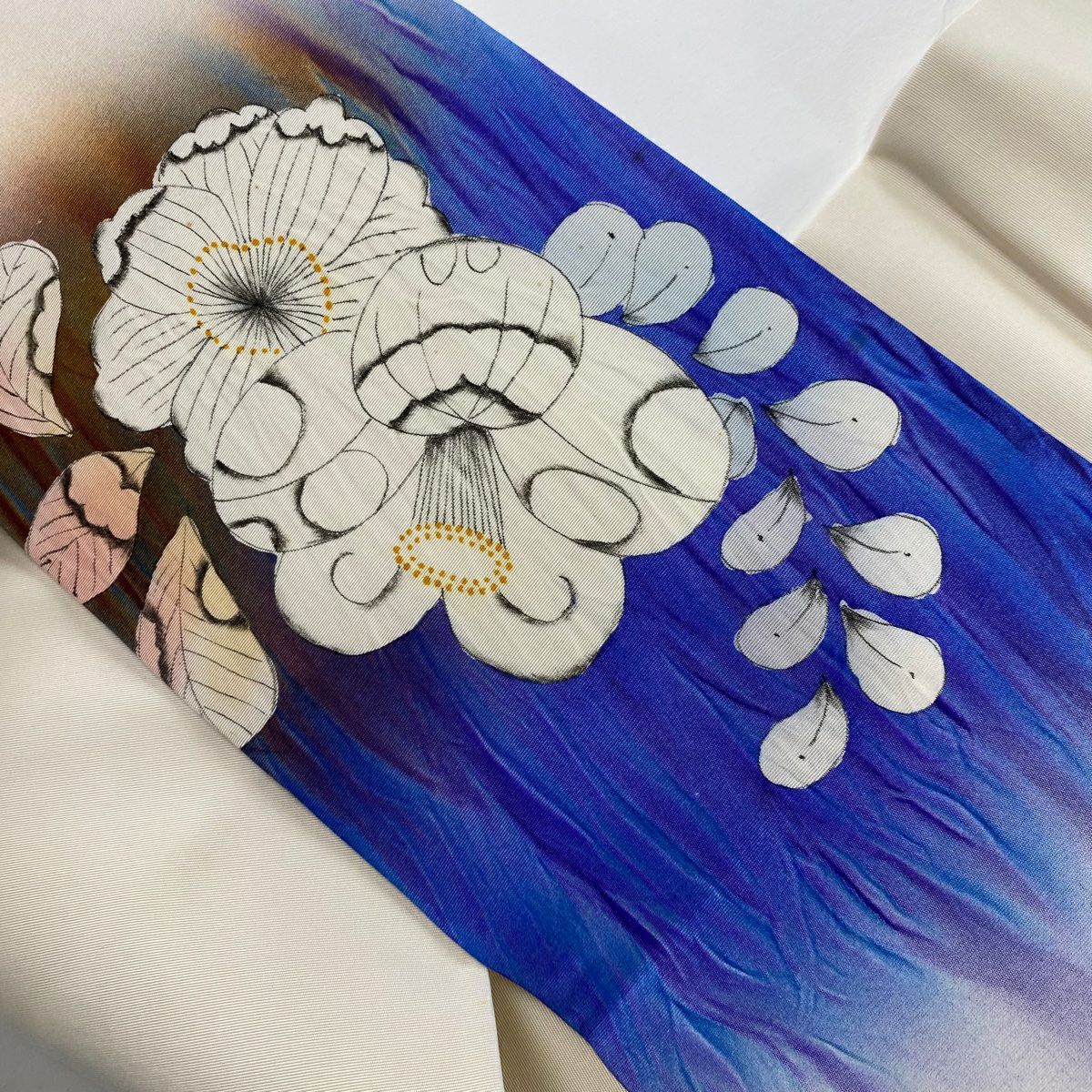 【美品】名古屋帶 優品級 辻花染 絞染 青紫 純蠶絲