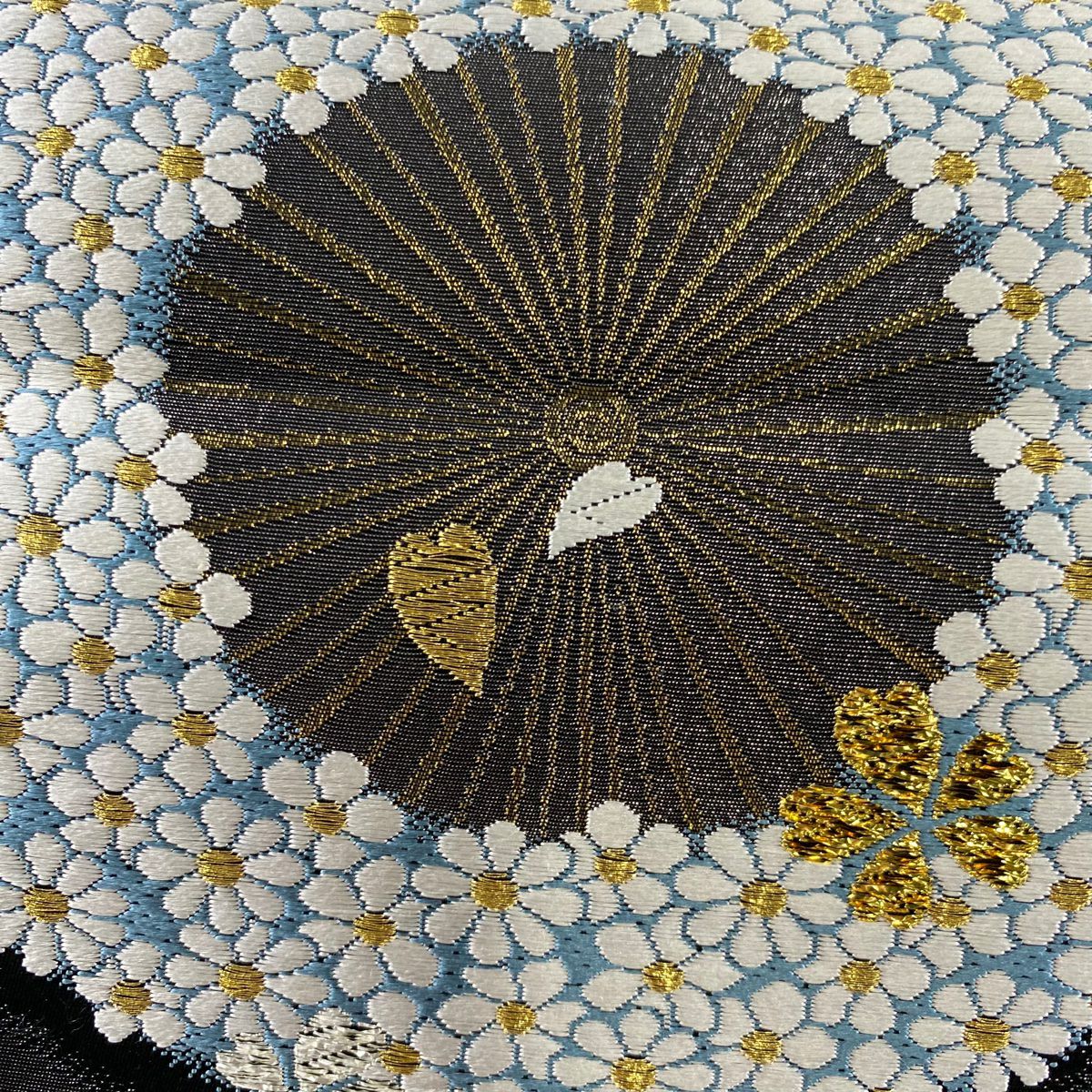 【美品】 袋帶 秀品級 櫻花花瓣 金絲 金金箔 墨色 六通 純蠶絲