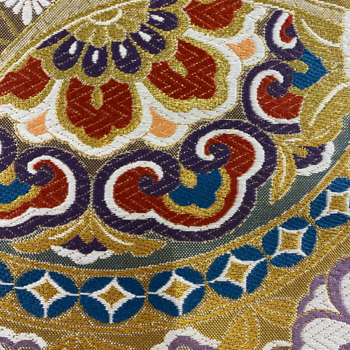 【美品】 袋帶 秀品級 振袖禮服禮服用 手鞠 櫻花 金線 唐織 金色 六通 純蠶絲