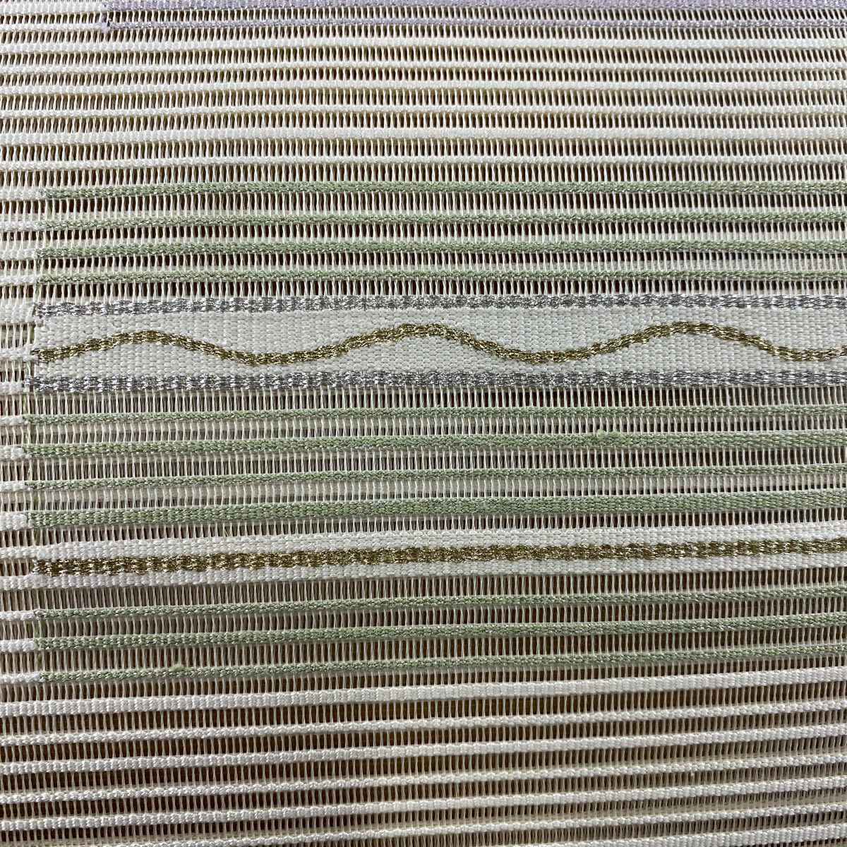 【美品】名古屋帶 秀品級 夏帶 八寸名古屋帶 松樹葉仕立 雜紋 四角 金絲 銀絲 奶油色 純蠶絲