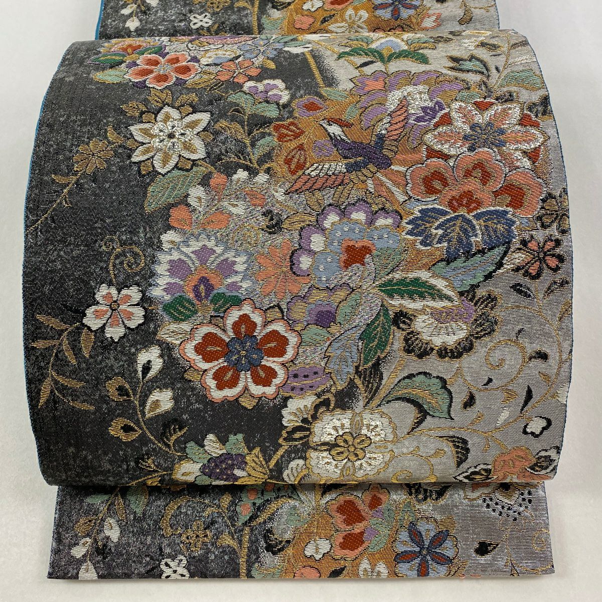 【美品】 袋帶 秀品級 華四季 唐華花鳥紋 蝴蝶 金銀線 金金箔 銀 六通 純蠶絲