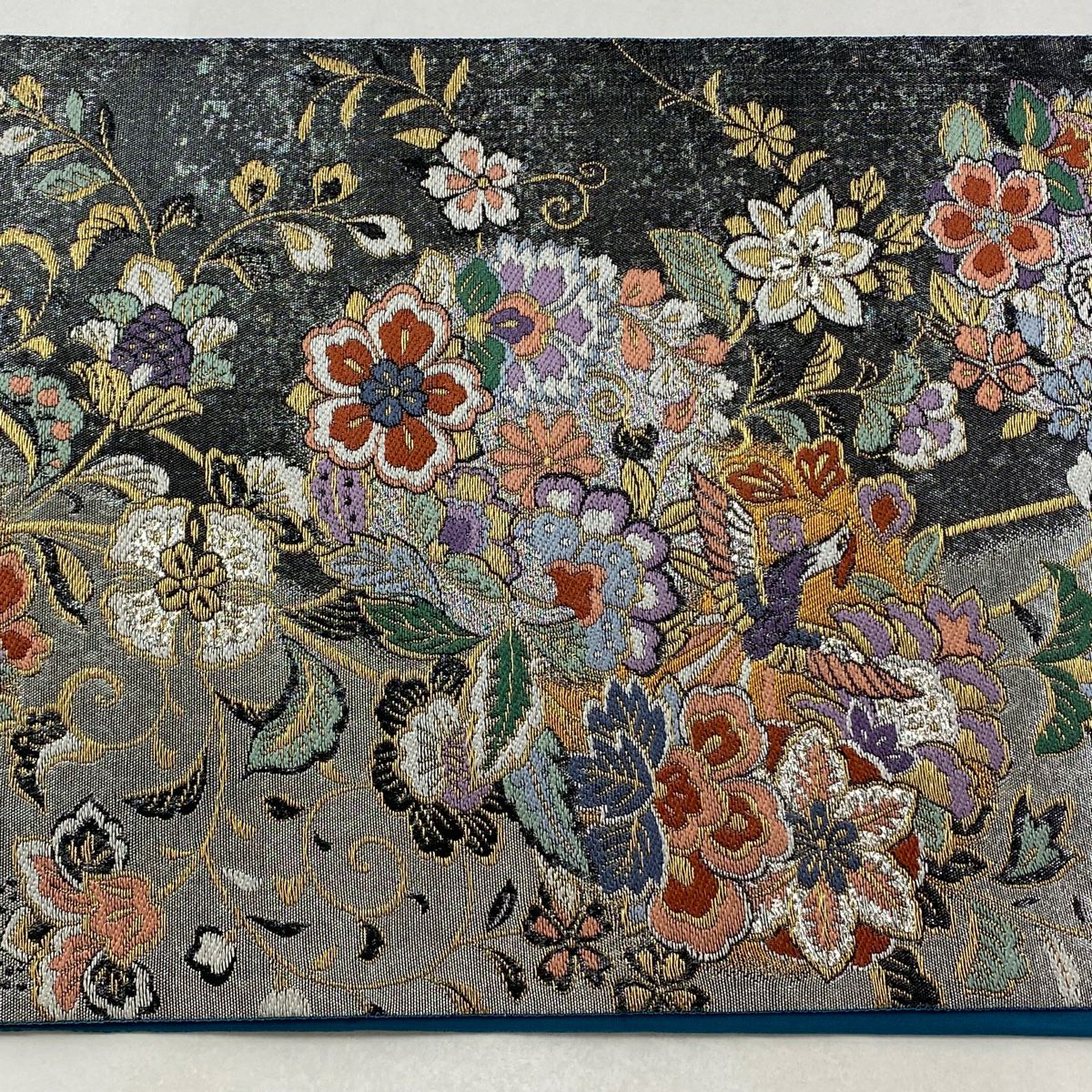 【美品】 袋帶 秀品級 華四季 唐華花鳥紋 蝴蝶 金銀線 金金箔 銀 六通 純蠶絲