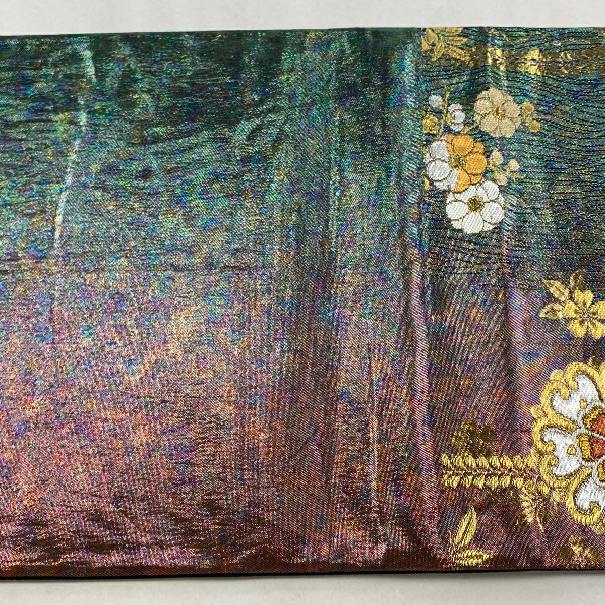 【美品】 袋帶 秀品級 華紋 草花紋紋 金金箔 金銀彩 紫 六通 純蠶絲