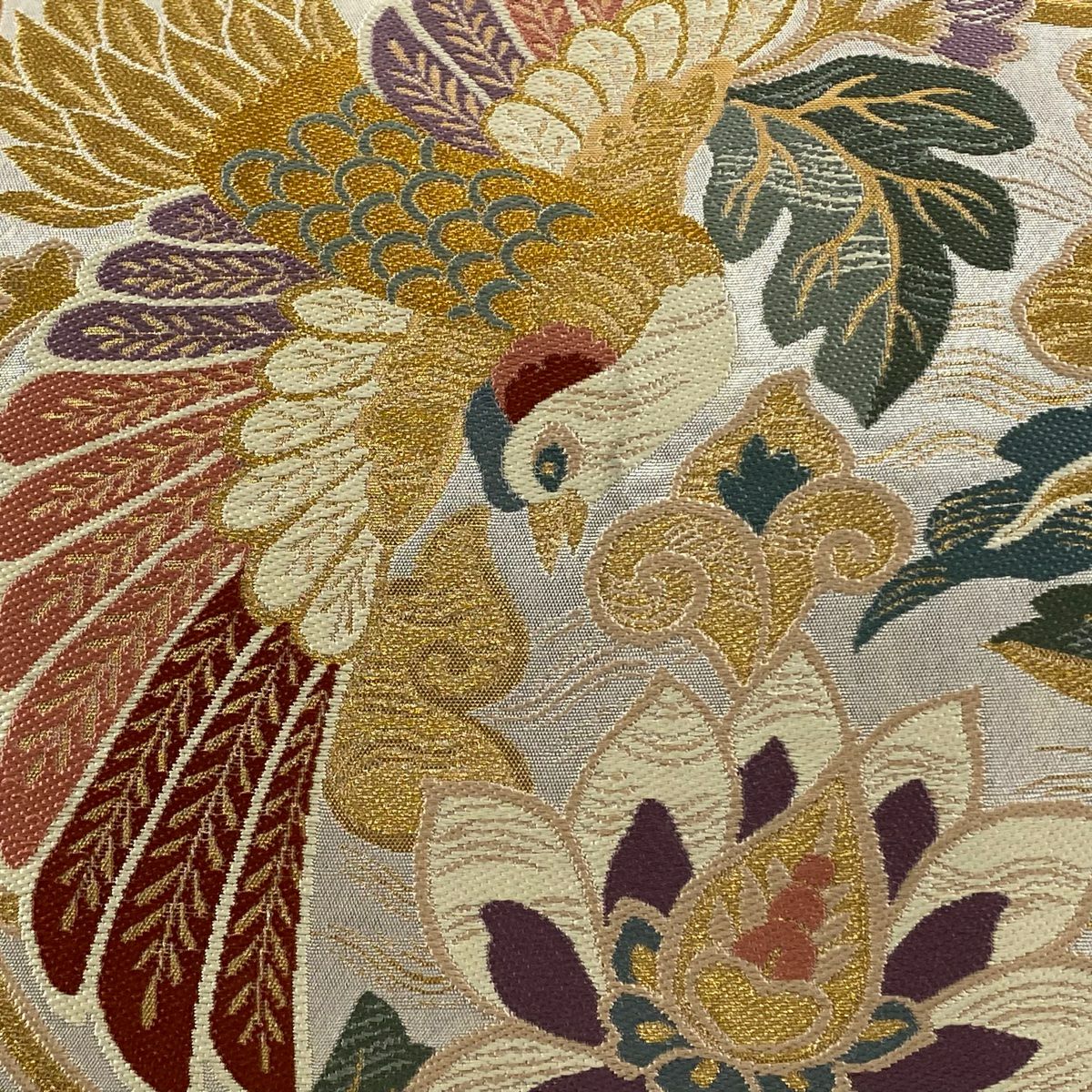 【美品】 袋帶 秀品級 鳥 草花紋 金糸 金金箔 銀 六通 純蠶絲