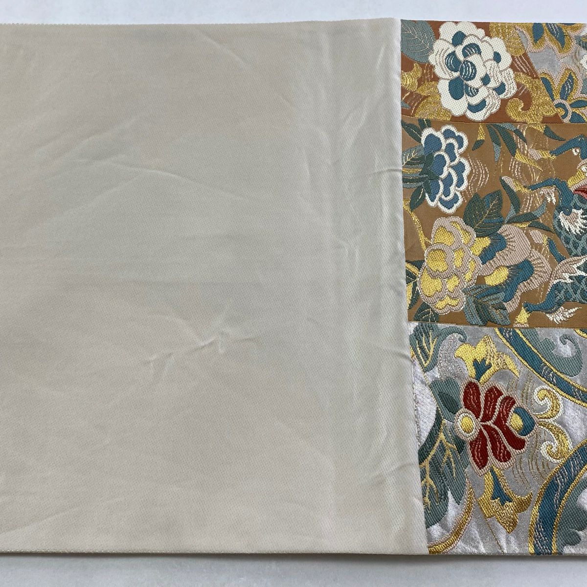 【美品】 袋帶 秀品級 鳥 草花紋 金糸 金金箔 銀 六通 純蠶絲
