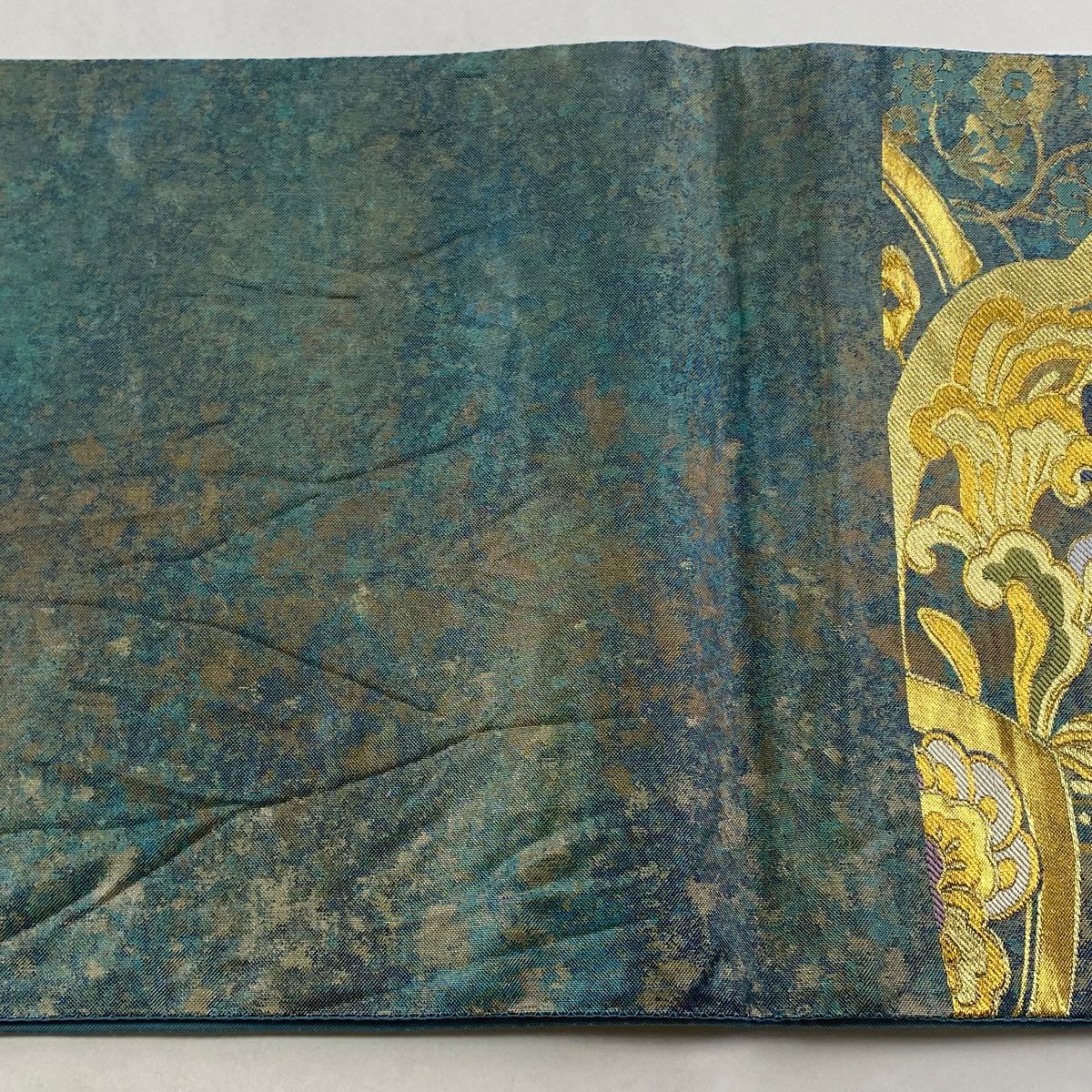 【美品】 袋帶 秀品級 更紗 向鳥 金絲 金金箔 青灰 六通 純蠶絲