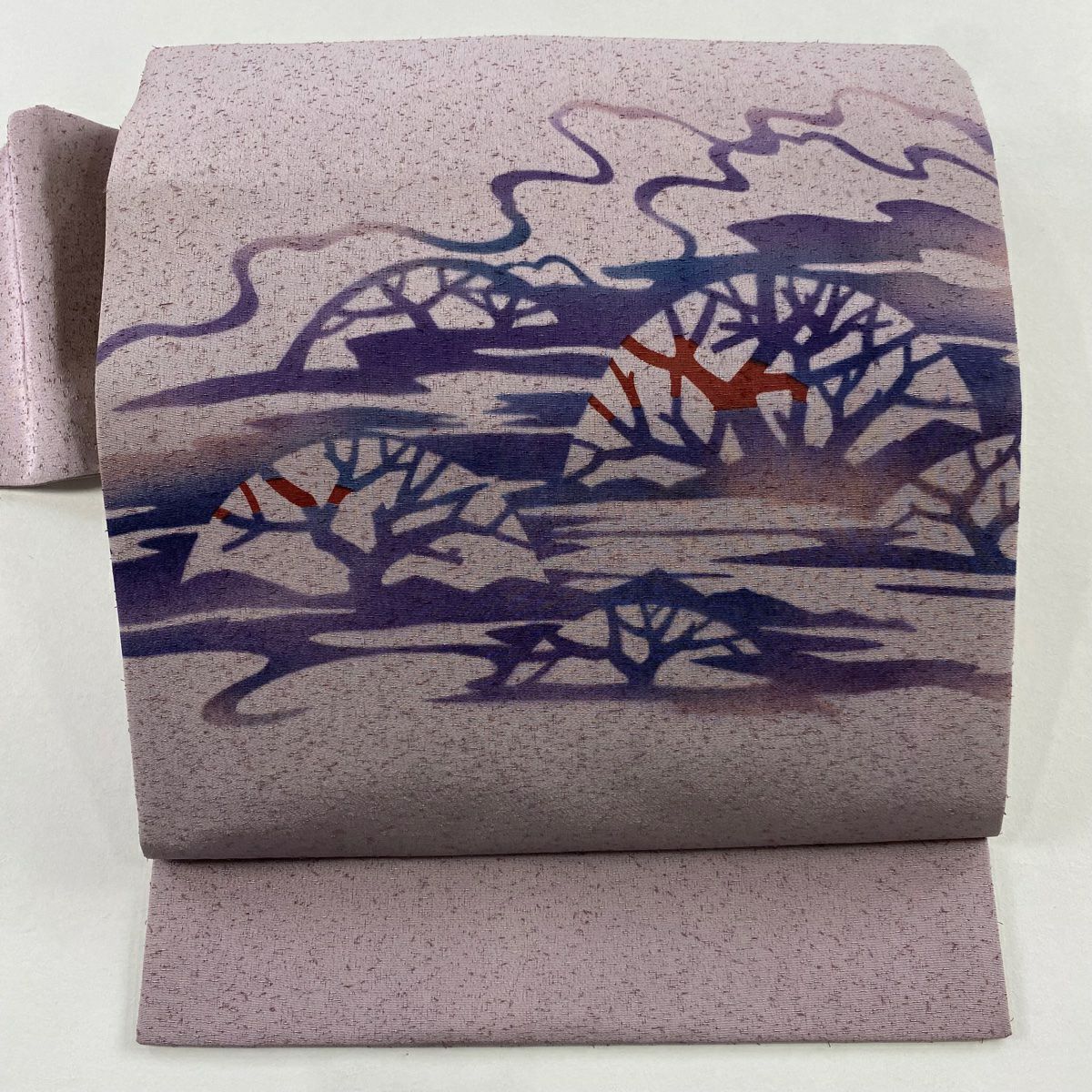 【美品】名古屋帶 秀品級 樹木 霞 漸層 淺紫 純蠶絲
