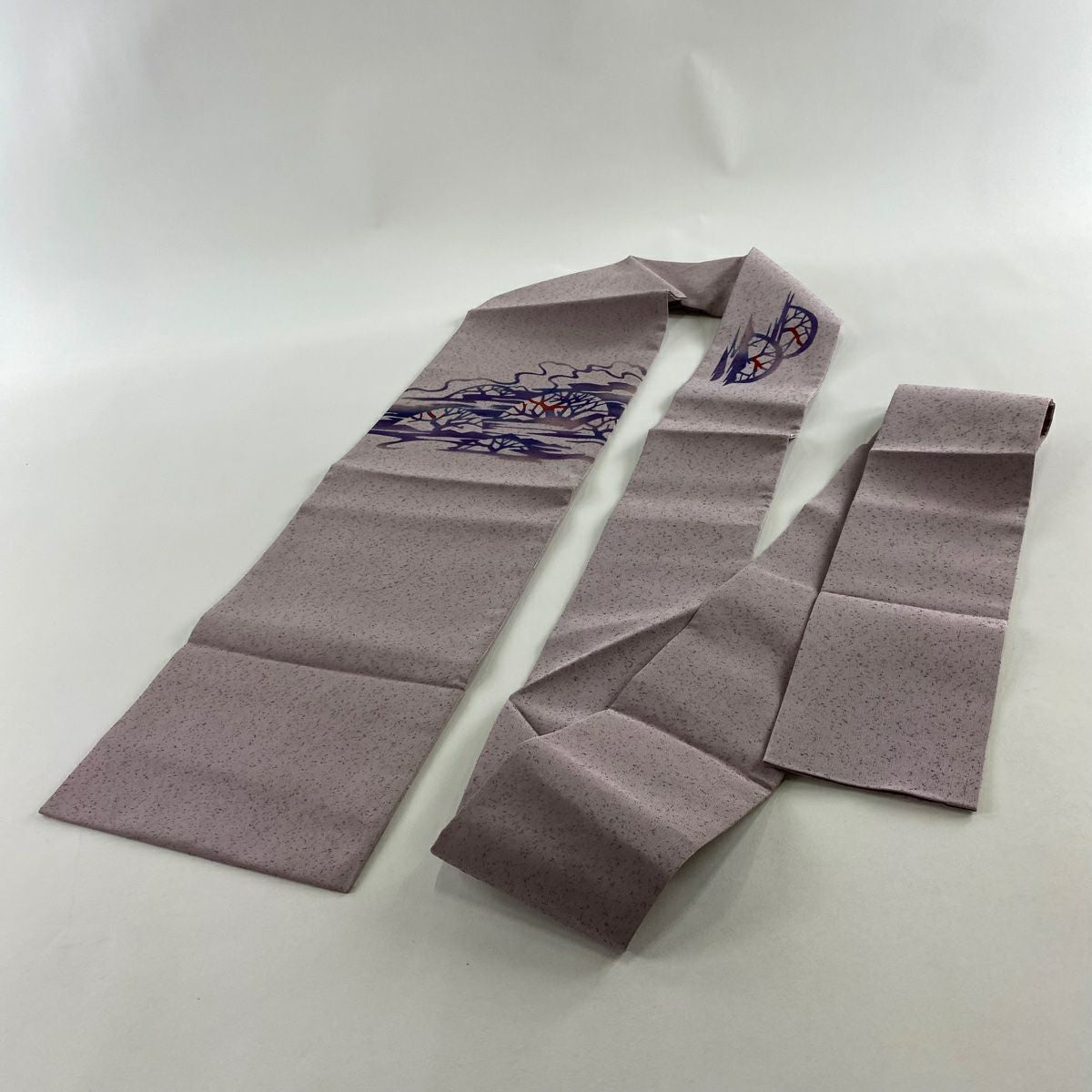 【美品】名古屋帶 秀品級 樹木 霞 漸層 淺紫 純蠶絲