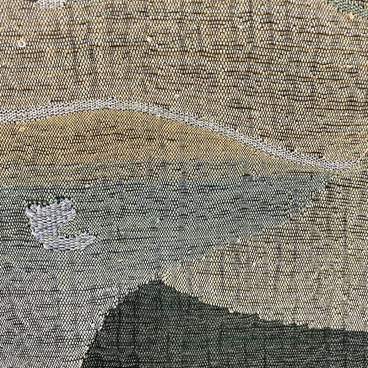 【美品】 袋帶 秀品級 幾何圖案 金銀線 青灰 深藍色 正蠶絲