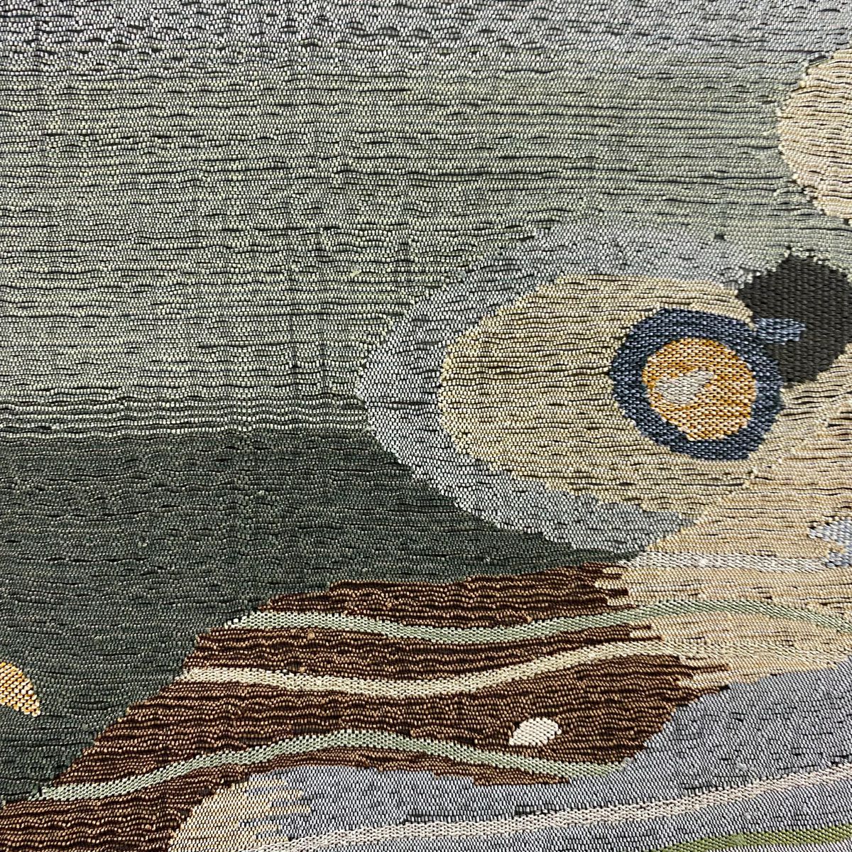 【美品】 袋帶 秀品級 幾何圖案 金銀線 青灰 深藍色 正蠶絲