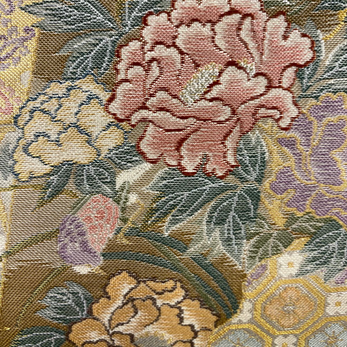 【美品】 袋帶 秀品級 證書附帶 冊子 花蝶 金金箔 金絲 灰色 六通 純蠶絲