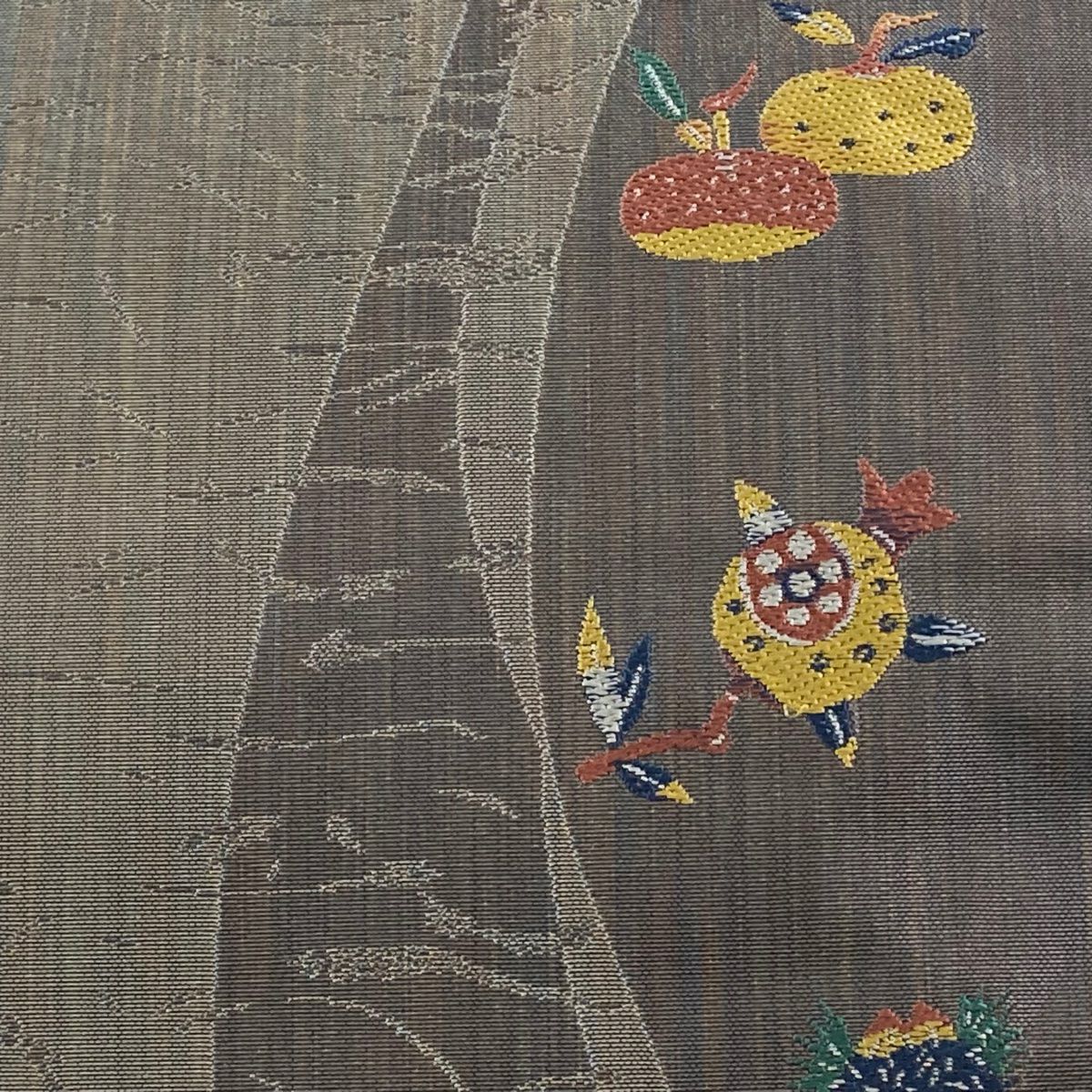 袋帶 秀品級 秋季美味 松樹葉 灰色 六通 純蠶絲