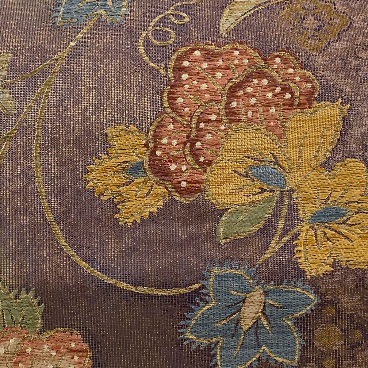 【美品】 袋帶 秀品級 更紗 金絲 金金箔 小豆 深藍 六通 純蠶絲