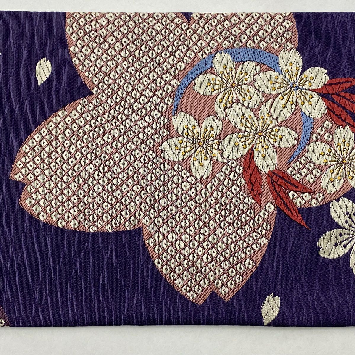 【美品】名古屋帶 秀品級 櫻花花瓣 唐織 紫 純蠶絲