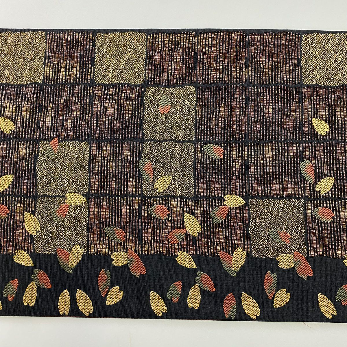 【美品】 袋帶 秀品級 花瓣 金金箔 茶 六通 純蠶絲