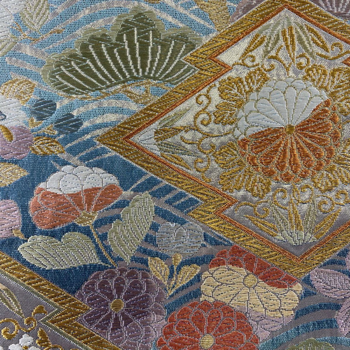 袋帶 秀品級 菊花 松樹 金絲 金金箔 灰綠 六通 純蠶絲