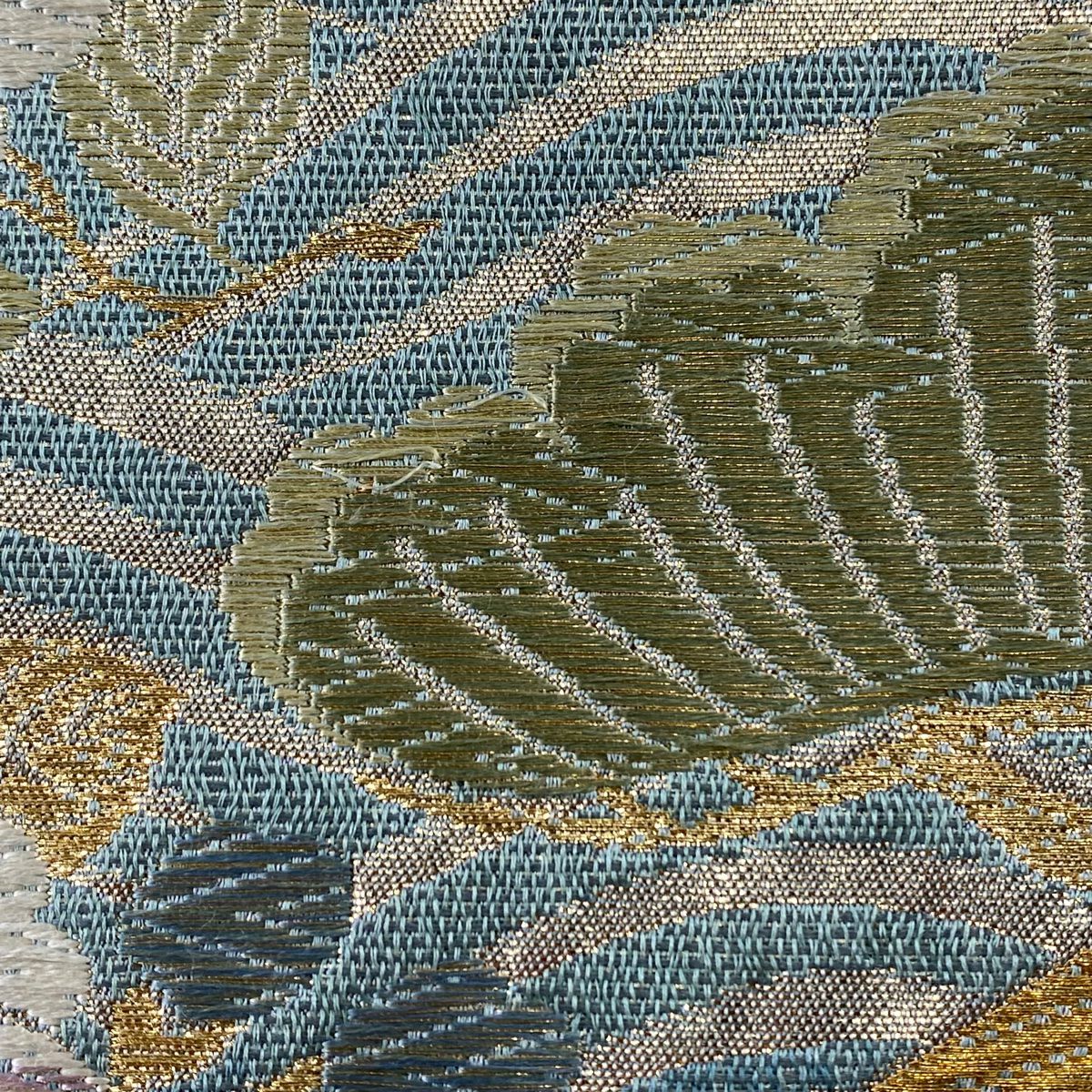 袋帶 秀品級 菊花 松樹 金絲 金金箔 灰綠 六通 純蠶絲