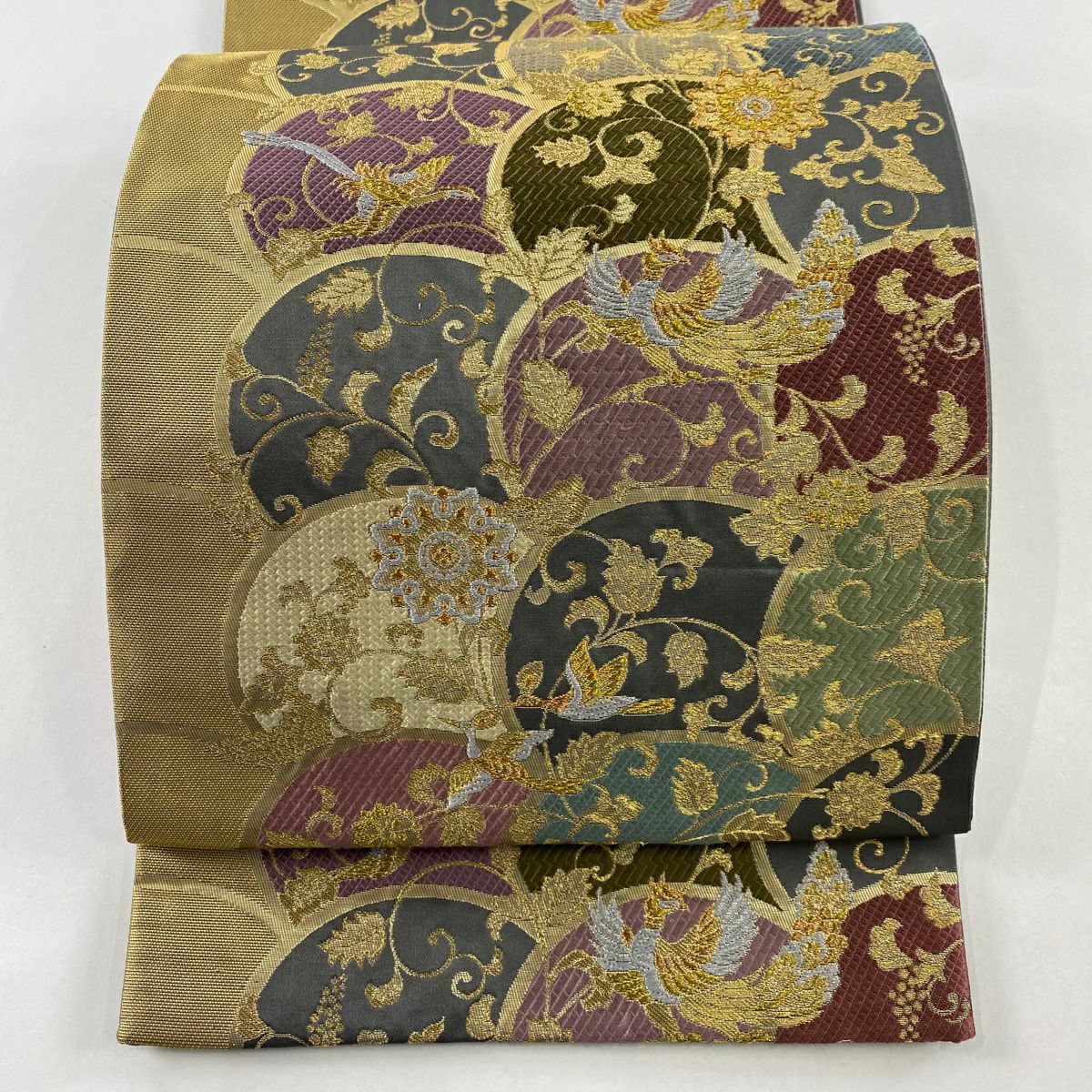 【美品】 袋帶 秀品級 正倉院紋樣 金銀線 金金箔 金色 六通 純蠶絲