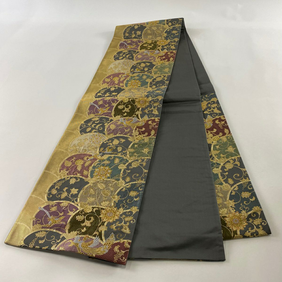 【美品】 袋帶 秀品級 正倉院紋樣 金銀線 金金箔 金色 六通 純蠶絲