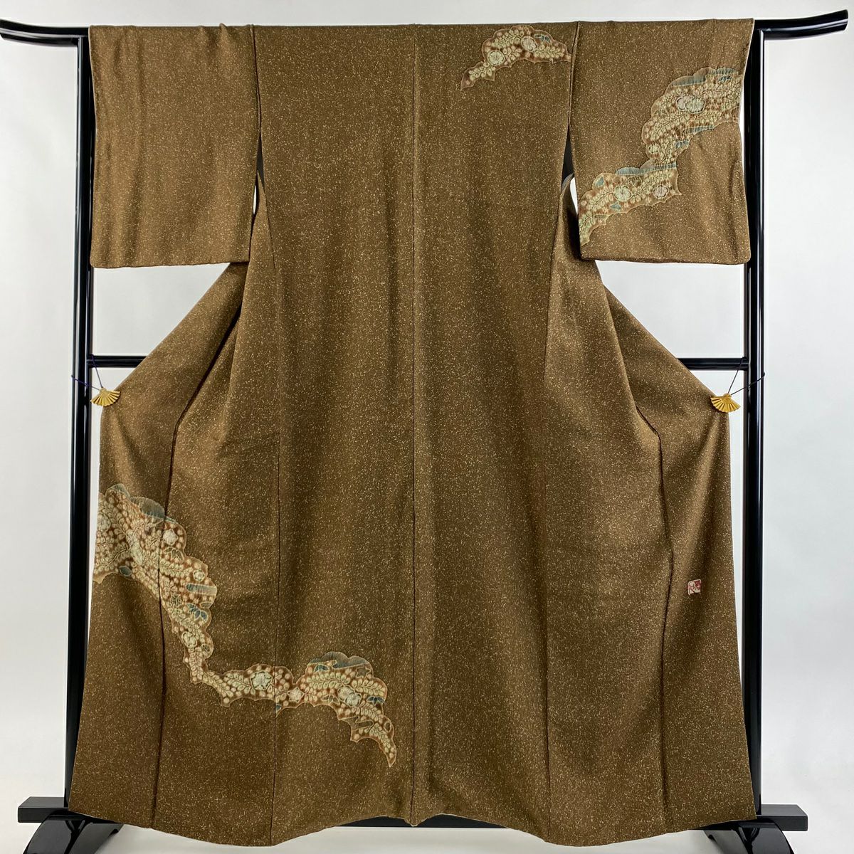 【美品】 付下 身長160cm 袖長64cm M 雙層 樋熊哲也 落款あり 辻花染 雲文 茶 純蠶絲 逸品級