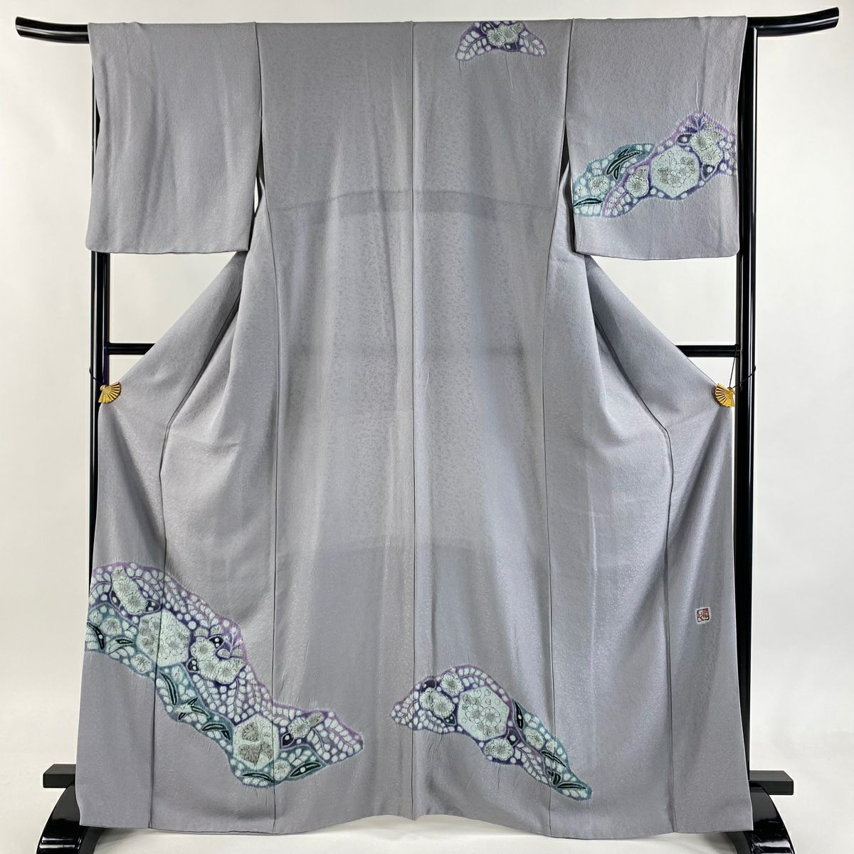 訪問服 身長165.5cm 袖長66cm M 雙層 樋熊哲也 落款あり 辻花染 霞 灰紫 純蠶絲 逸品級