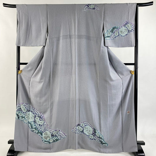 訪問服 身長165.5cm 袖長66cm M 雙層 樋熊哲也 落款あり 辻花染 霞 灰紫 純蠶絲 逸品級