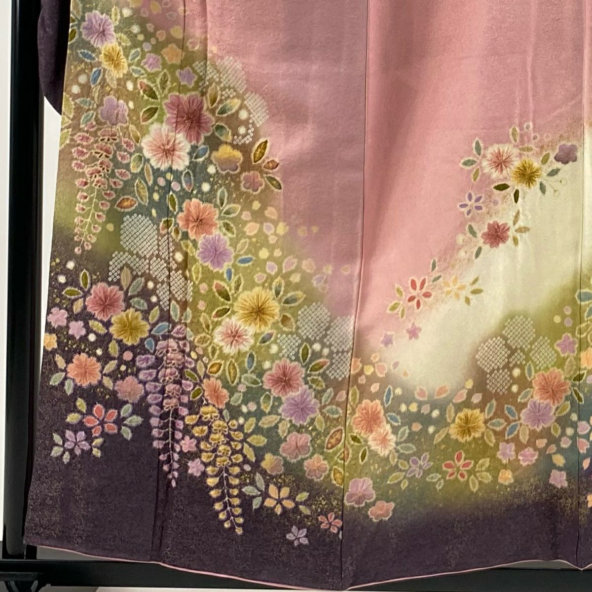 【美品】振袖禮服 身長156.5cm 袖長66cm M 雙層 徳永憲峯 落款あり 辻花染 金通し 金銀彩 粉紅 純蠶絲 逸品級