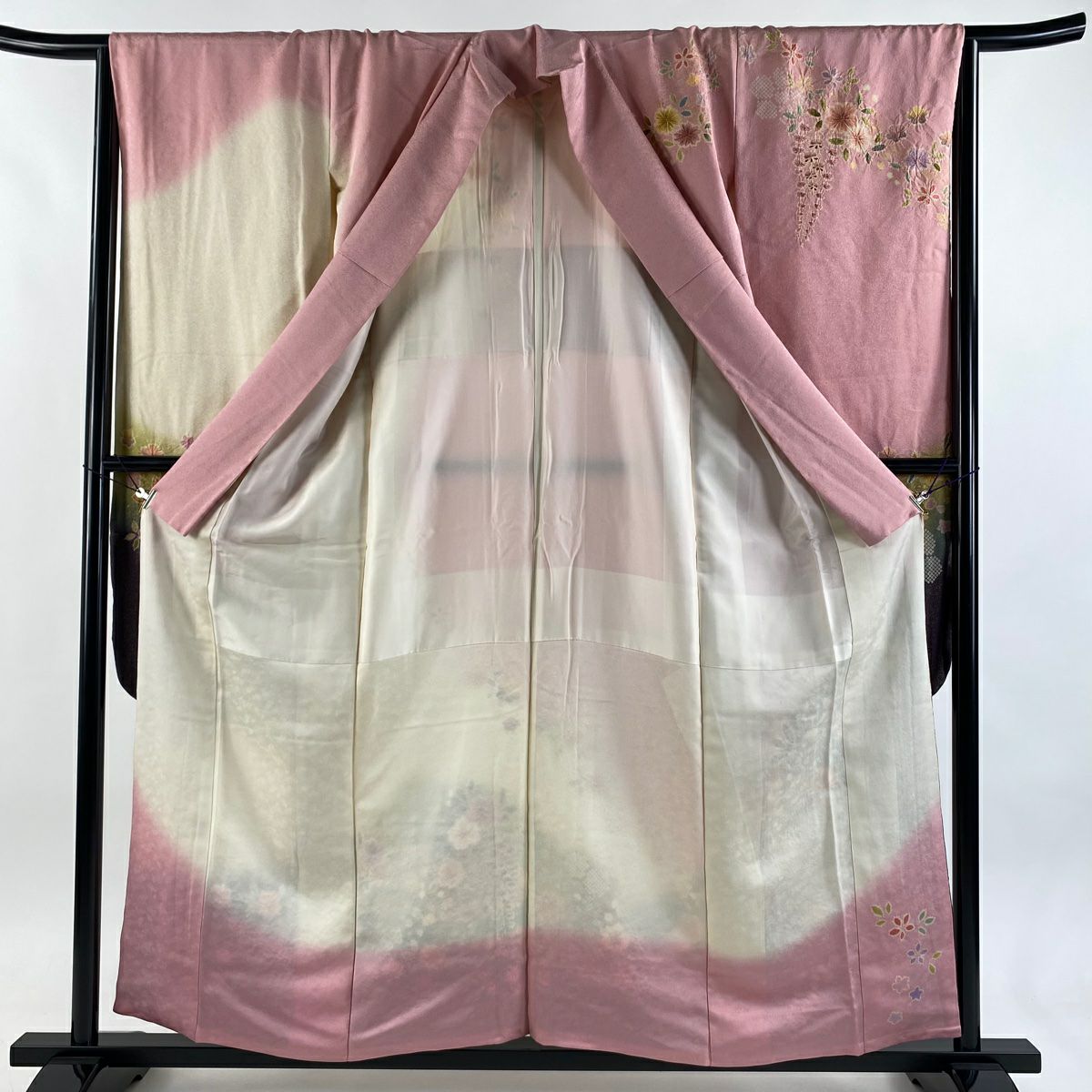 【美品】振袖禮服 身長156.5cm 袖長66cm M 雙層 徳永憲峯 落款あり 辻花染 金通し 金銀彩 粉紅 純蠶絲 逸品級