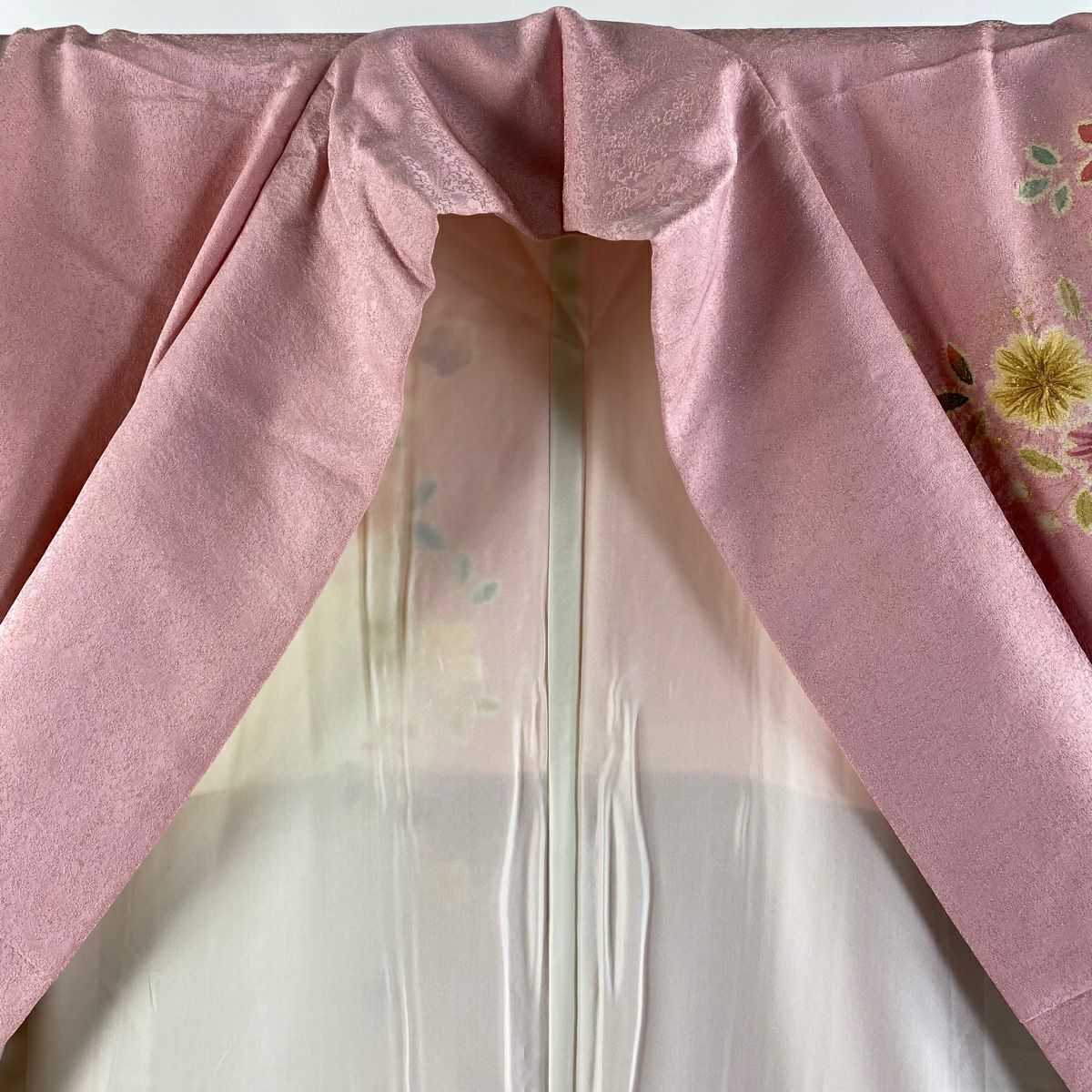 【美品】振袖禮服 身長156.5cm 袖長66cm M 雙層 徳永憲峯 落款あり 辻花染 金通し 金銀彩 粉紅 純蠶絲 逸品級